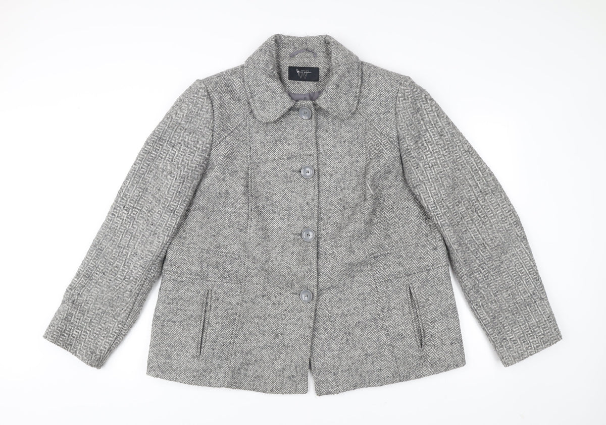 BHS Womens Grey Wool Blend Herringbone Coat Size 20 Plus Classic Workwear