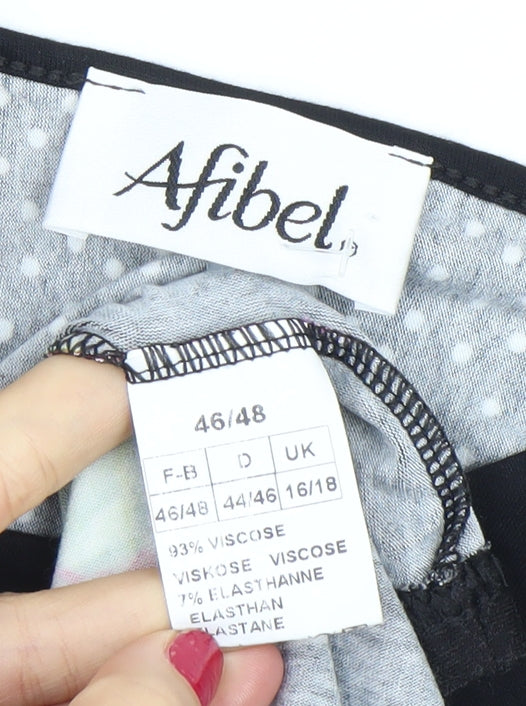 Afibel Women’s Black Floral Tunic Top Size 16/18 Viscose Blend