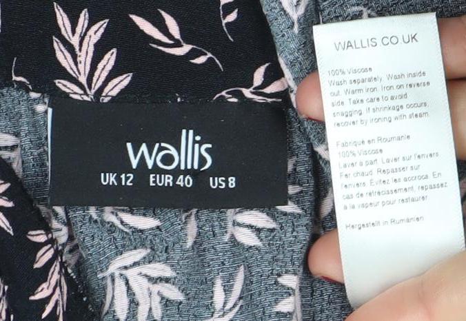 Wallis Women's Black Floral Shift Dress Size 12 Long Sleeve