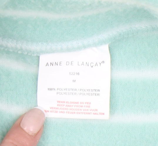 Anne de Lancay Women's Green Striped Fleece Jacket Size M