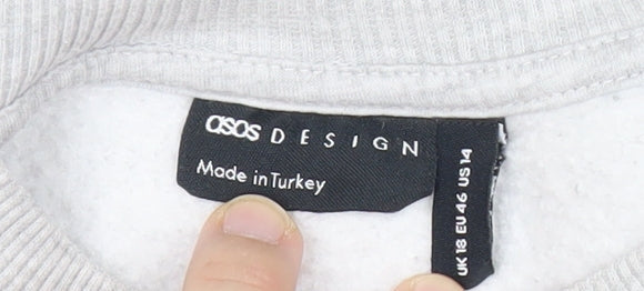 ASOS Womens Grey Graphic Logo Sports Sweatshirt Size 18 Pullover Crew Neck