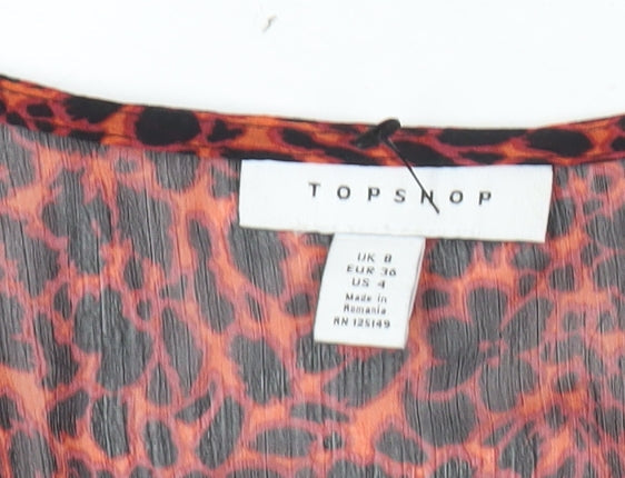 Topshop Women’s Red Animal Print Chiffon Wrap Blouse UK 8