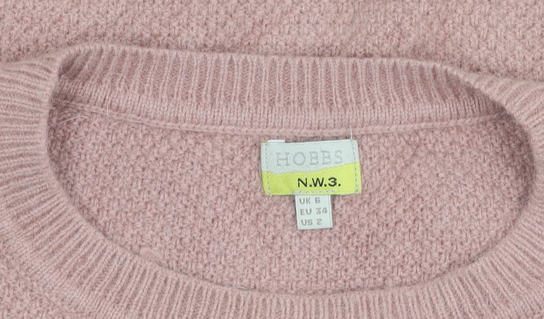 Hobbs Women Pink Angora Blend Crew Neck Jumper Size 6