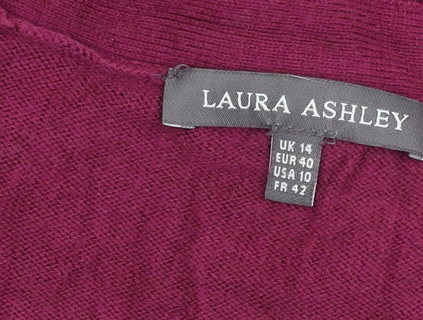 Laura Ashley Womens Purple Cardigan Size 14 Cotton Cashmere Blend
