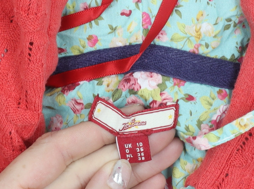 Joe Browns Womens Red Hooded Cotton Knit Zip Jacket Size 10