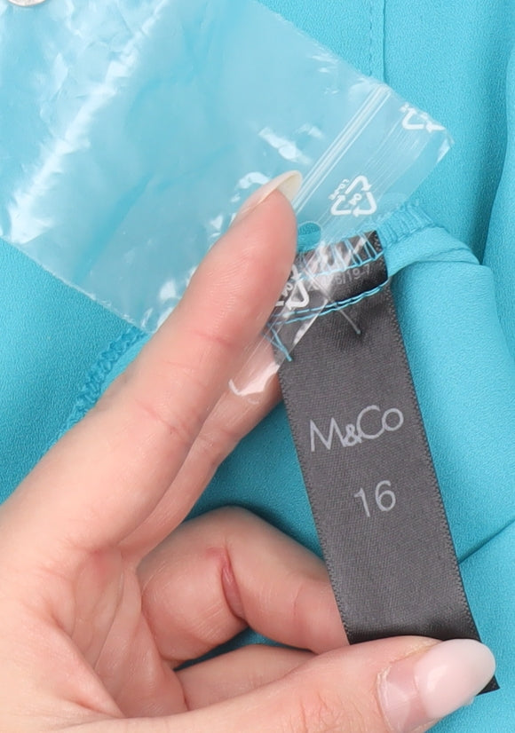 M&Co Women’s Blue Beaded Neckline Sleeveless Tunic Blouse Size 16