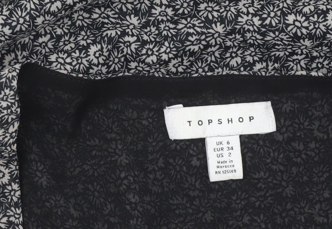 Topshop Women’s Black Floral Midi Wrap Dress Size 6 Long Sleeve