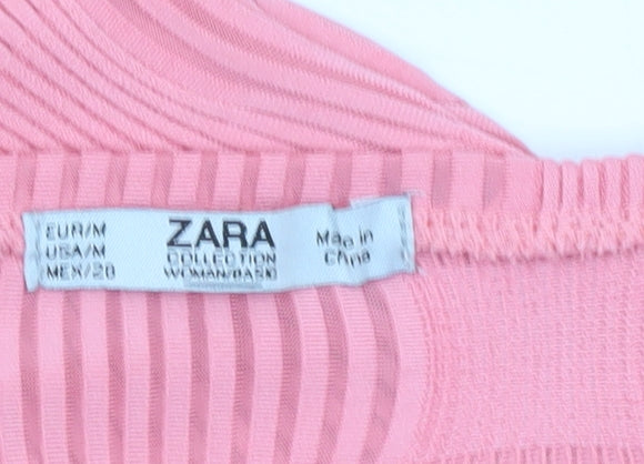 Zara Women’s Pink V-Neck Long Sleeve Blouse Size M Polyester Blend
