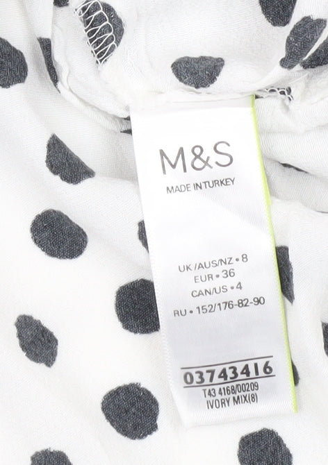 Marks & Spencer Women’s White Polka Dot Blouse Size 8 Ruffle Collar