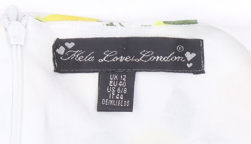 Fever London Womens White Yellow Floral Fit & Flare Dress UK 12