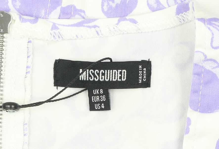 Missguided Women’s Multicoloured Floral Bodycon Dress UK 8 Short Sleeve Scoop Neck