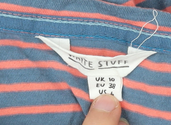White Stuff Womens Blue Pink Striped Cotton 3/4 Sleeve T-Shirt UK 10