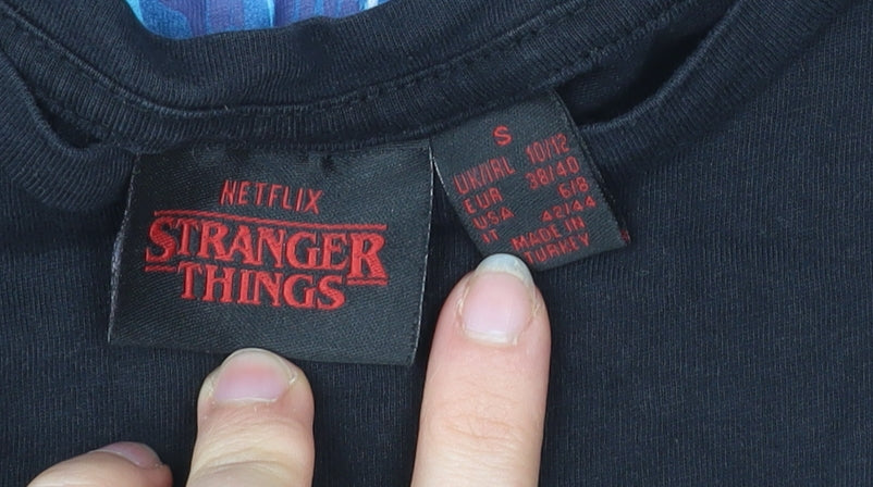 Stranger Things Women's Black Graphic T-Shirt Size S Cotton Short Sleeve