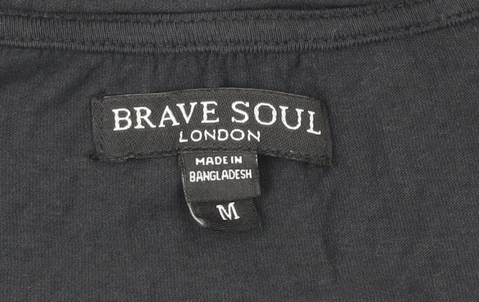 Brave Soul Womens Black Cotton Basic Short Sleeve T-Shirt M
