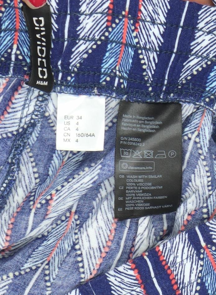 H&M Divided Womens Blue Geometric Harem Trousers Size 8 Viscose