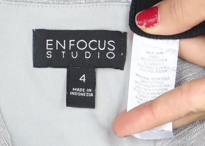 Enfocus Studio Womens Black Silver Sheath Dress Size 8 Cocktail Formal