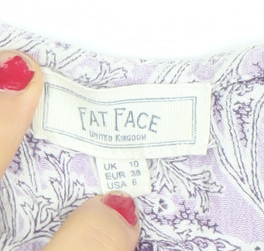 FatFace Womens Purple Floral Blouse UK 10 V-Neck Tunic Top
