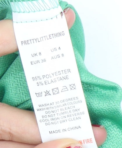 PrettyLittleThing Womens Green Crop Wrap Blouse UK 8 Long Sleeve
