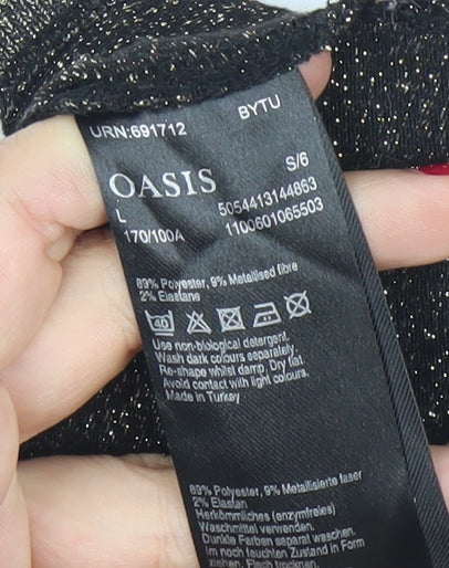 Oasis Women’s Black Glitter High Neck Sleeveless Tank Top Size 10