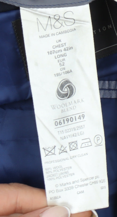 Marks & Spencer Men’s Blue Wool Blend 42 Long Blazer Jacket