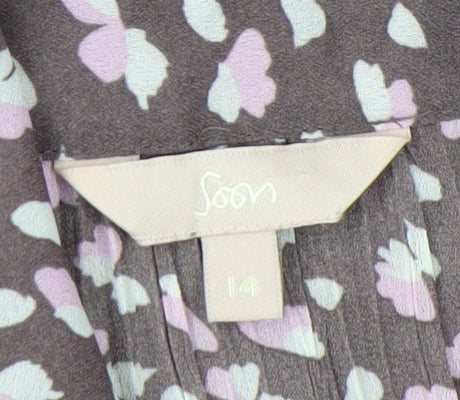 Soon Womens Brown Floral Button-Up Tunic Shirt Size 14