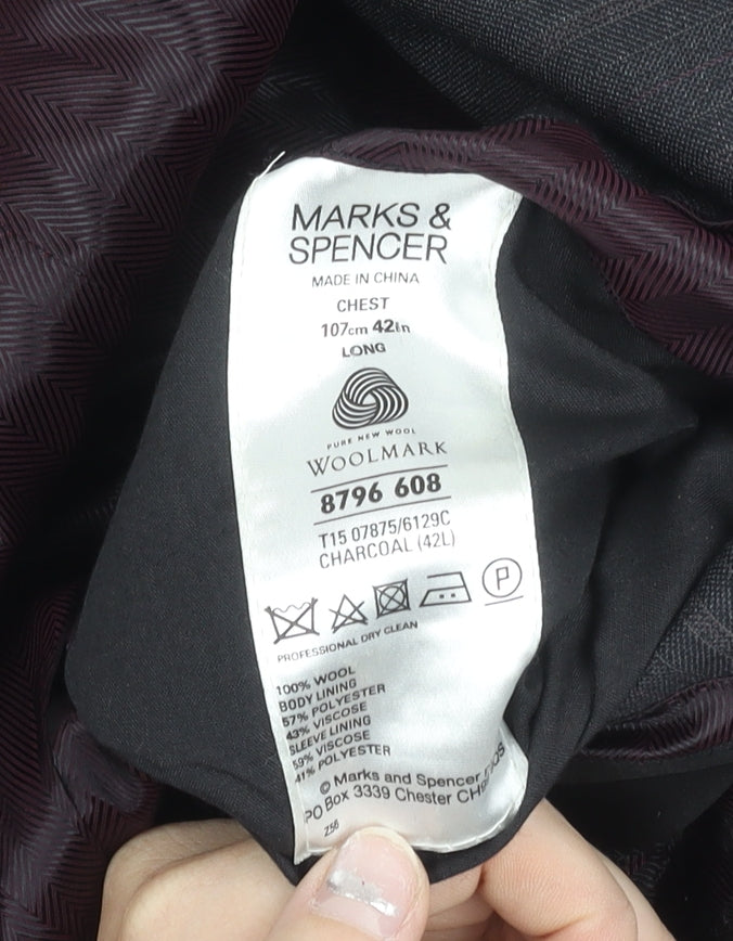 Marks & Spencer Men's Grey 42L Wool Pinstripe Suit Jacket