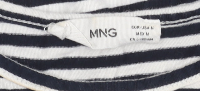 Mango Women’s Black White Striped Short Sleeve Cotton T-Shirt M