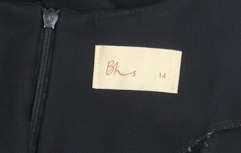 BHS Womens Black Size 14 A-Line Midi Cocktail Dress