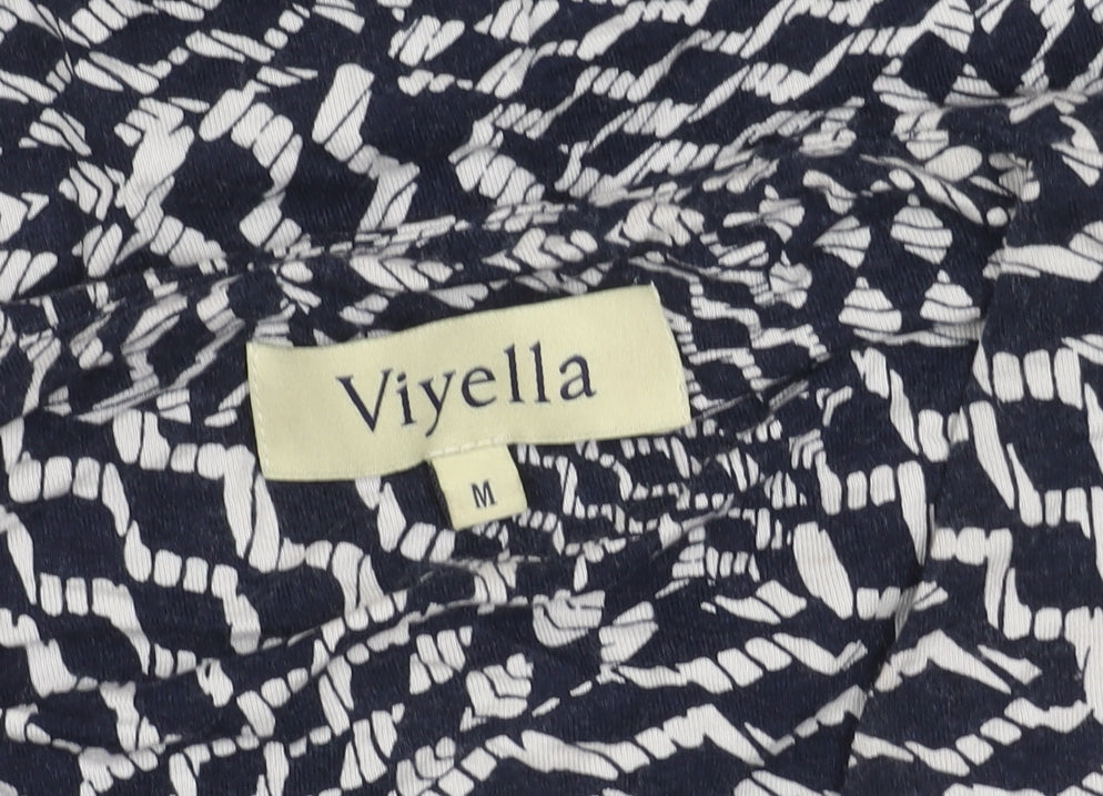 Viyella Womens Blue Geometric Print Tunic Blouse M Viscose 3/4 Sleeve