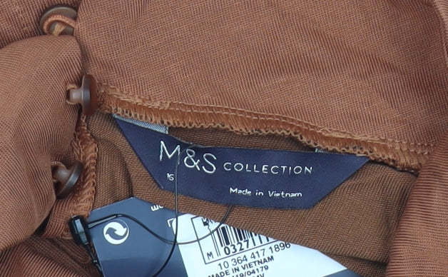 Marks & Spencer Women Brown Blouse Size 16 High Neck Long Sleeve