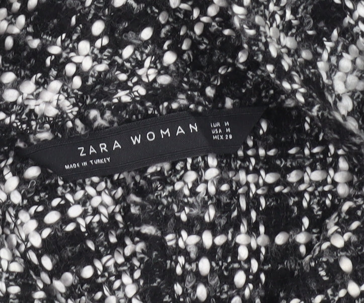 Zara Women Black Check Cropped Tweed Blouse Size M