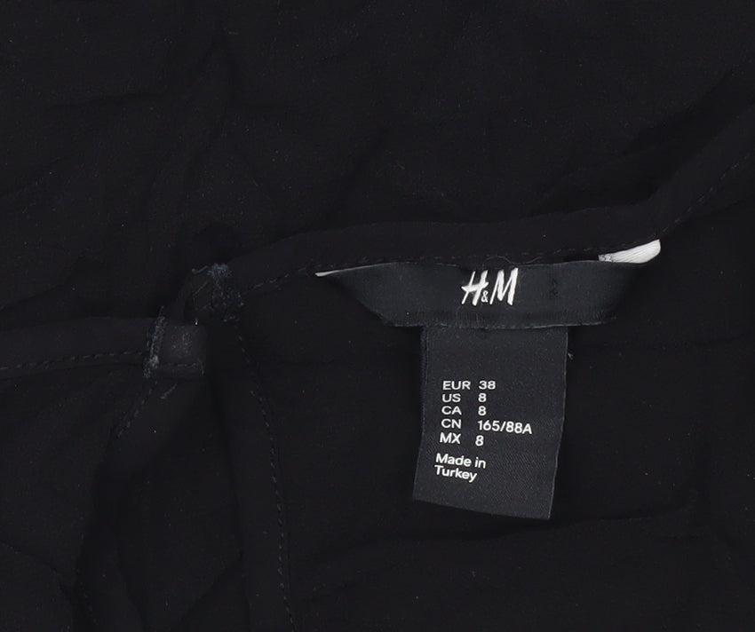 H&M Womens Black Tunic Blouse Size 10 Sleeveless Viscose Ruffle