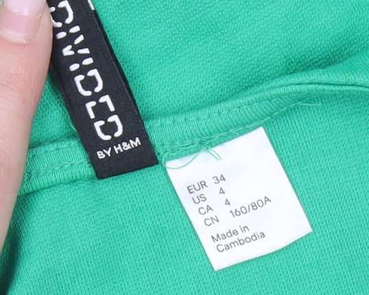 H&M Women’s Green Bodycon Short Dress Size 6 Scoop Neck Zip