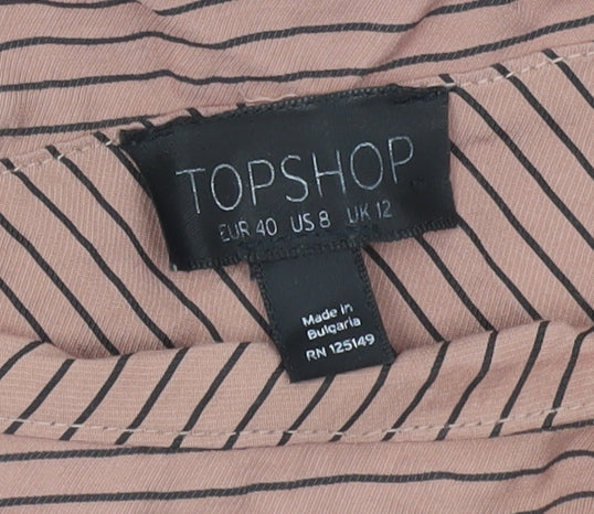 Topshop Women Pink Striped One Shoulder Ruffle Blouse UK 12