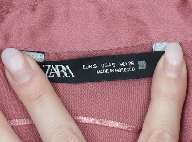 Zara Women Pink Satin Blouse Size 8 Long Sleeve Collared Shirt