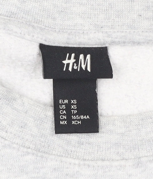 H&M Men’s Grey XS Pullover Sweatshirt with Embroidered Logo