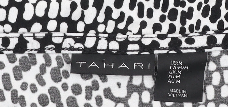 Tahari Womens Black White Animal Print Tunic Blouse Size M