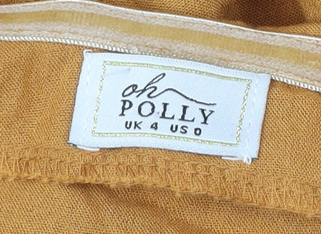 Oh Polly Women’s Yellow Wrap Dress Size 4 Short Puff Sleeve V-Neck