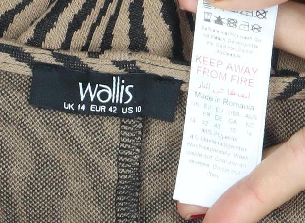 Wallis Women’s Brown Animal Print Shift Dress Size 14 V-Neck 3/4 Sleeve