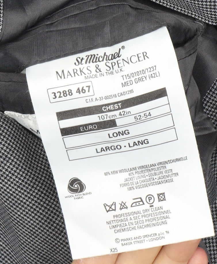Marks & Spencer Men's Grey 42L Wool Blend Blazer Jacket Classic Fit