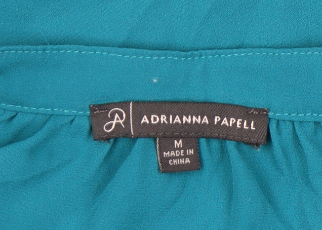 Adrianna Papell Women’s Blue Tunic Blouse V-Neck Cap Sleeve M