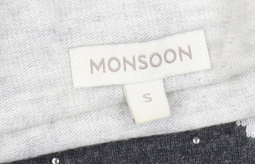 Monsoon Women’s Grey Ivory Roll Neck Wool Jumper S Beaded Knit