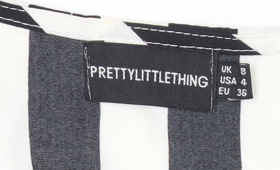 PRETTYLITTLETHING Womens Black White Striped Tie Blouse Size 8