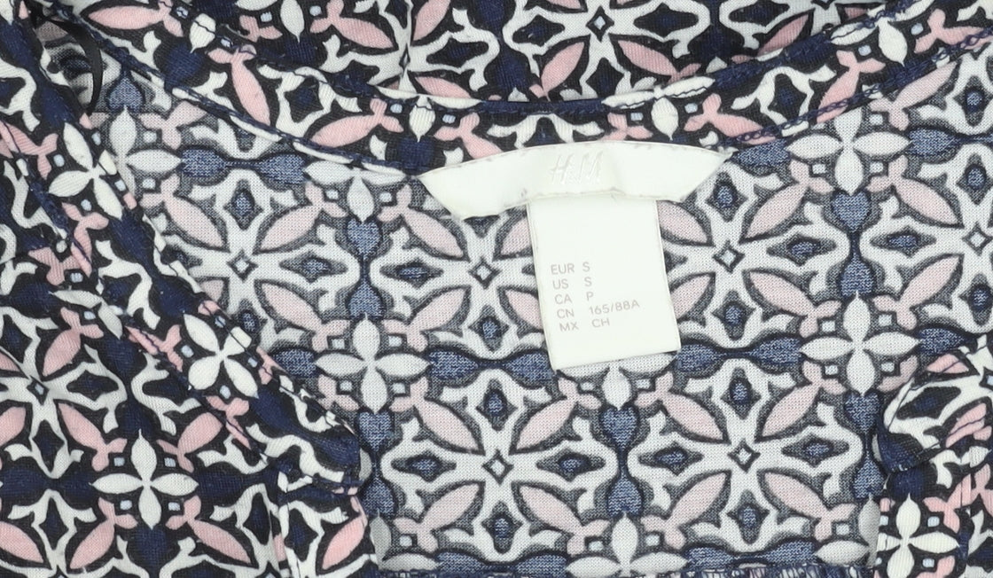 H&M Womens Multicoloured Tunic Blouse Size S Geometric V-Neck 3/4 Sleeve