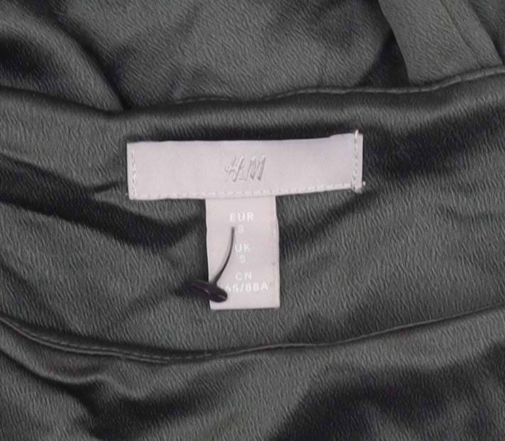 H&M Women Green Shift Dress Size S Puff Sleeve Knee Length