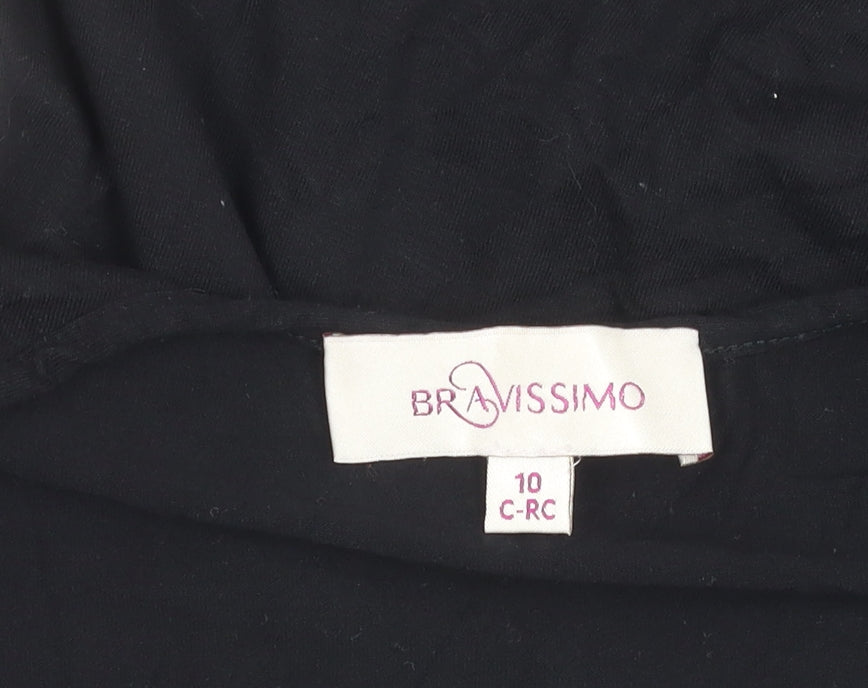 Bravissimo Womens Black Wrap Blouse Size 10 Long Sleeve Sequin Party Top