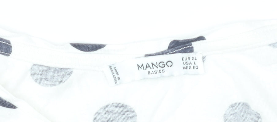 Mango Women White Polka Dot Sleeveless Cotton T-Shirt Size L