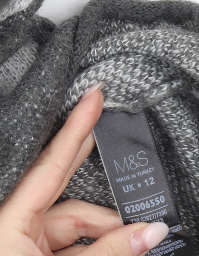 Marks & Spencer Womens Grey Floral Knit Jumper UK 12 Long Sleeve