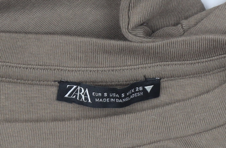 Zara Women Brown Cropped Slim Fit Long Sleeve T-Shirt Size S
