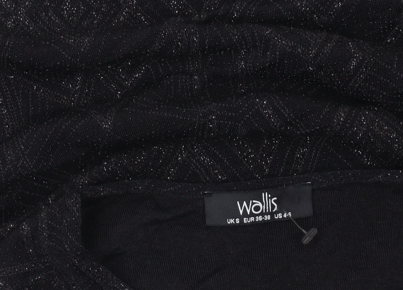 Wallis Womens Black Glitter Geometric Long Sleeve Tunic Blouse Size S